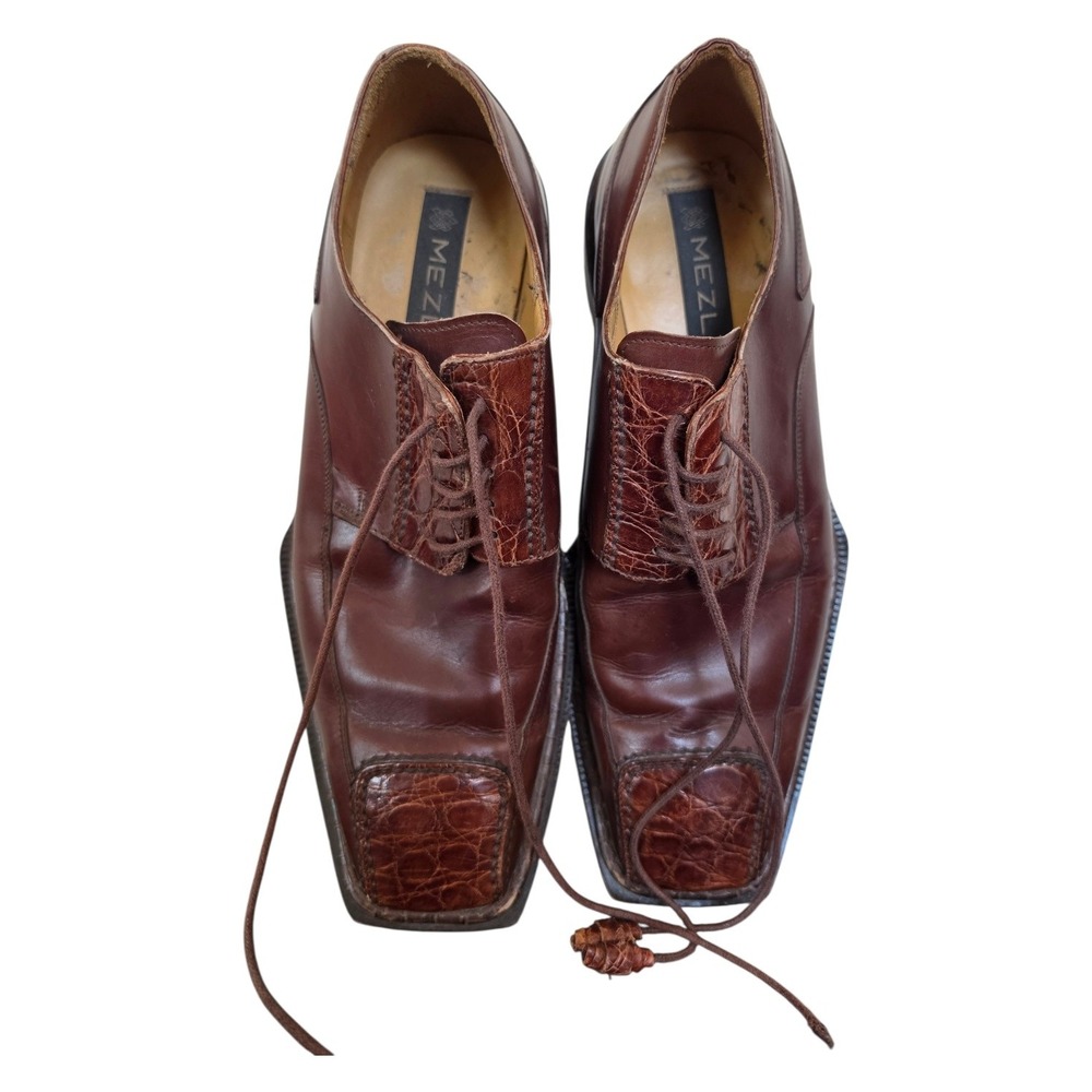 Mezlan Crocodile Brown‎ Leatger Preppy Old Money Maximalist Square Toe Shoes sz8